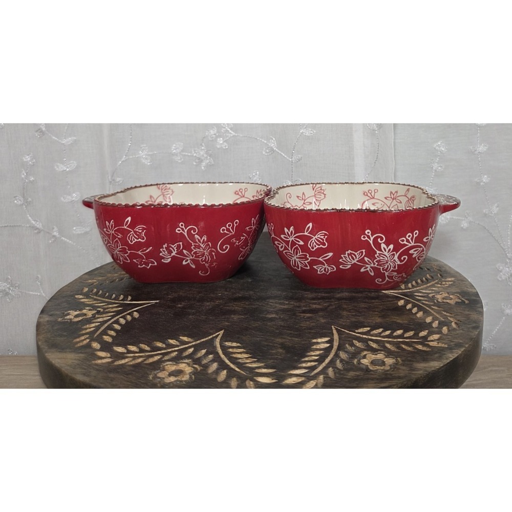 Temptations by tara Floral‎ Lace Cranberry Red 16oz Ramekin Rounded Square